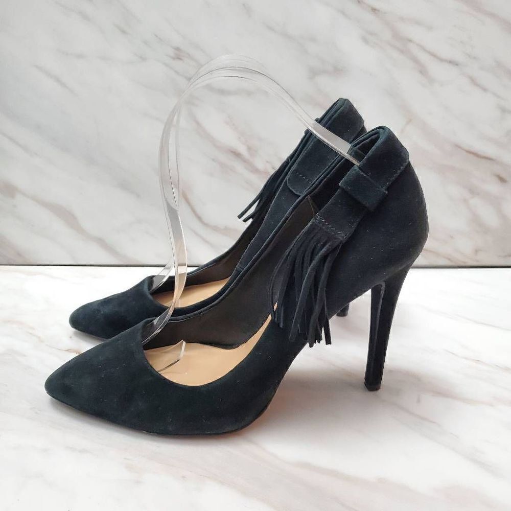 Joe's Black Fringe Suede Pointed Toe Pumps Size 8.5 - Picture 3 of 8